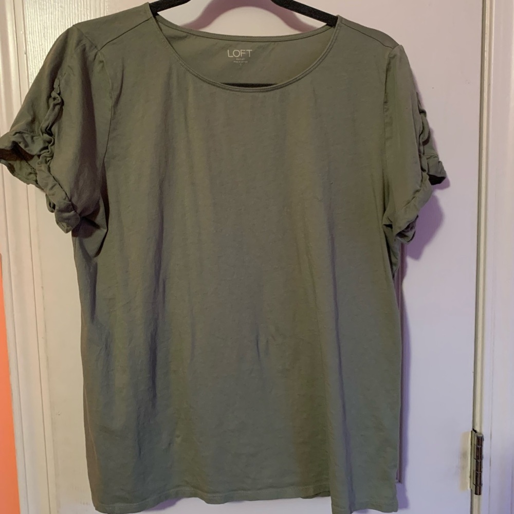 LOFT Olive Green Ruffle-Sleeve Top